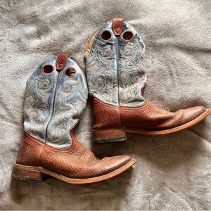 BOULET Western Square Toe Utta Wisky Puma Turquoise Cowboy Boots Men 8.5